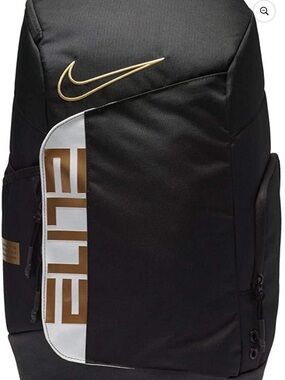 Nike Black Backpack with Gold Logo and Accent Panel